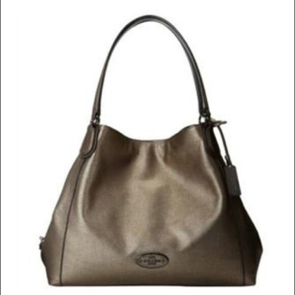 Coach EDIE METALLIC PEBBLED LEATHER SHOULDER BAG - Picture 1 of 11